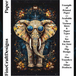 Lámina Elefante Mosaico Boho, Gafas de Sol, Papel de Arte