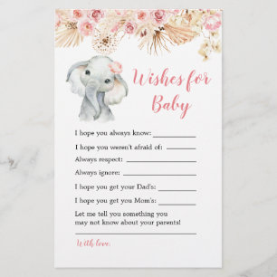 Lámina Elefante rosa de Boho Baby Shower desea un bebé