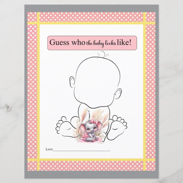 Lámina Elefante rosa dulce - El bebé se verá como un jueg (Anverso)