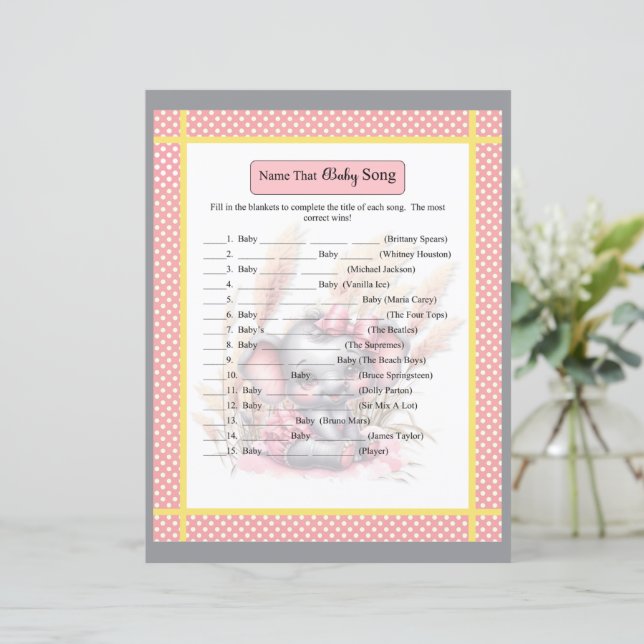 Lámina Elefante rosa dulce - Juego de canción para bebé d (Anverso de pie)