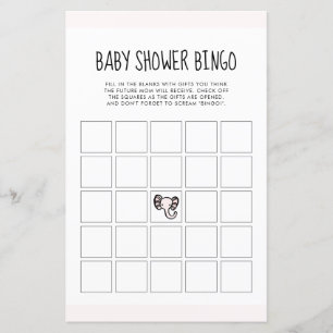 Lámina elefante rosa lindo Bebé ducha Juego de bingo