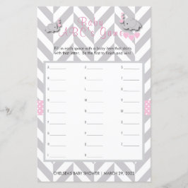 Lámina Elefante rosa y gris Baby Shower - Juego de ABC