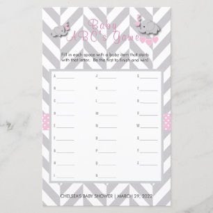 Lámina Elefante rosa y gris Baby Shower - Juego de ABC