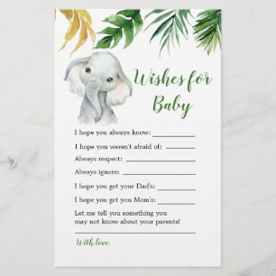 Lámina Elefante tropical Baby Shower desea bebé