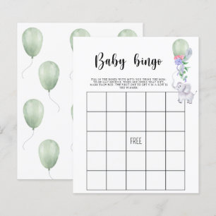Lámina Elefante y globo - Juego de bingo para baby shower