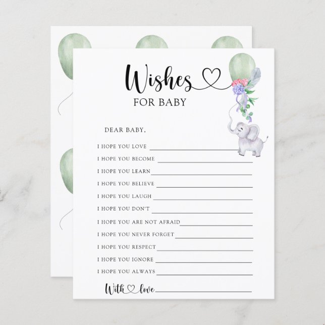 Lámina Elefante y globo - juego Fiesta | deseos de bebé (Anverso / Reverso)