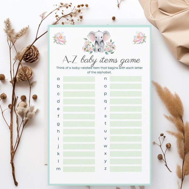 Lámina Elefantes bebés Peonies y globos Bebés A-Z (Entertain your guests with a party game during breaks between meal courses!)