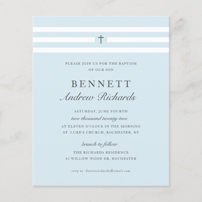 Lámina Elegancia clásica Boys Baptism Invitación (Anverso)