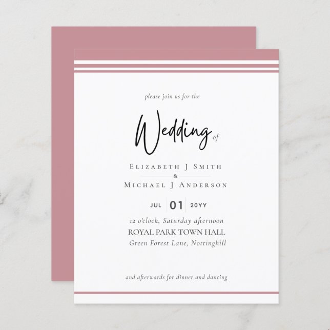 Lámina Elegancia simple Rosa  Boda de presupuesto rosa (Anverso / Reverso)