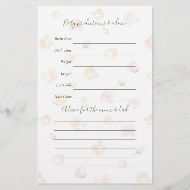 Lámina Elegant Baby in Bloom Baby Shower Guessing Game (Anverso)