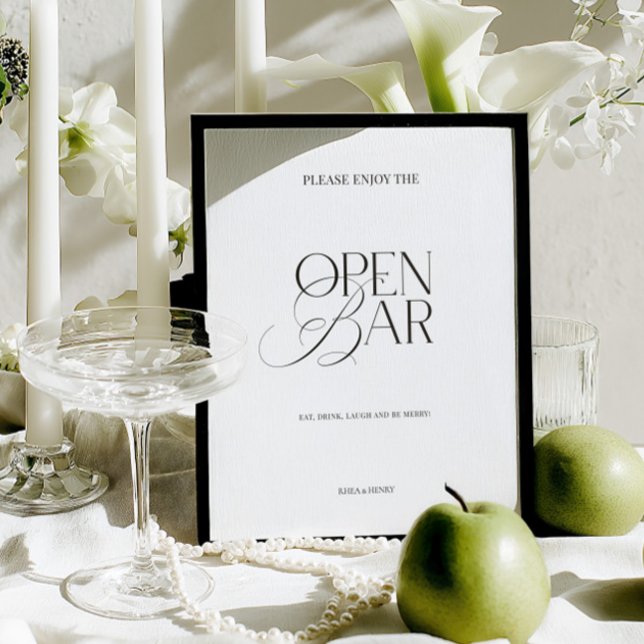 Lámina Elegant Black & White Minimalist Open Bar Sign (Elegant Black & White Minimalist Open Bar Sign)