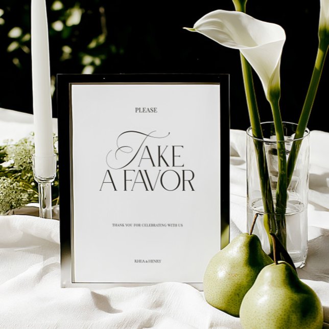 Lámina Elegant Black & White Modern Wedding Favor Sign (Elegant Black & White Modern Wedding Favor Sign)