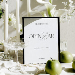 Lámina Elegant Black & White Modern Wedding Open Bar Sign