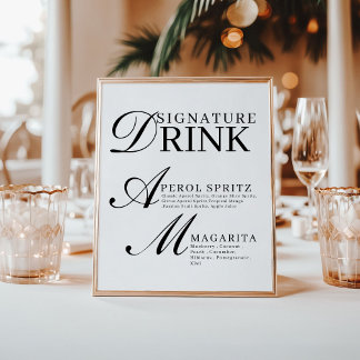 Lámina Elegant Black & White Wedding Signature Drink Sign
