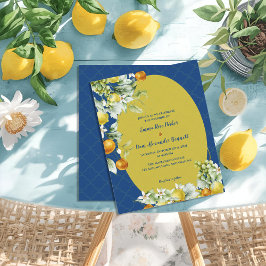 Lámina Elegant Blue Gold Citrus Floral Wedding Invitation