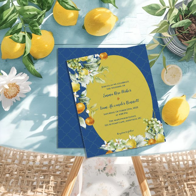 Lámina Elegant Blue Gold Citrus Floral Wedding Invitation (Elegant Blue Gold Citrus Floral Wedding Invitation)
