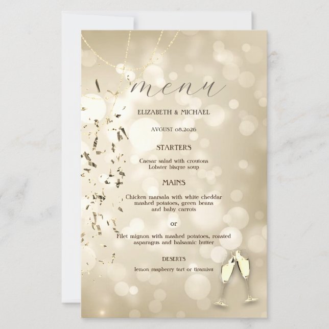 Lámina Elegant Bokeh,Confetti Wine Glasses Wedding (Anverso)