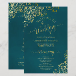 Lámina Elegant Dark Teal & Gold Budget Wedding Program