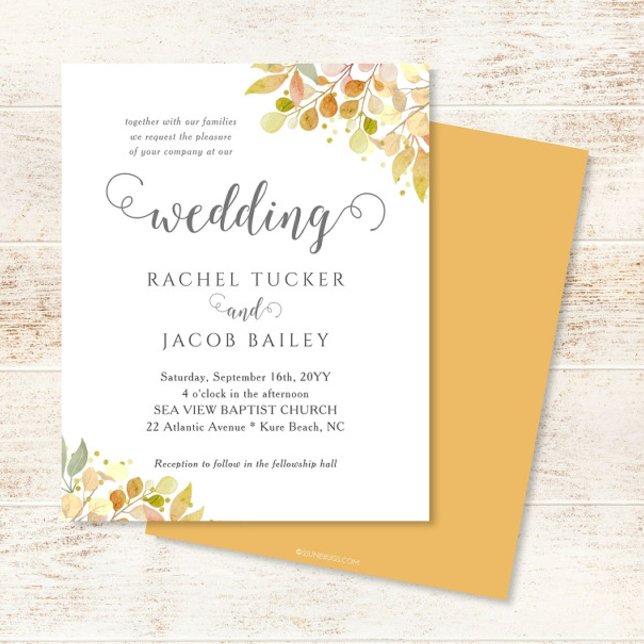 Lámina Elegant Fall Floral Orange Gold Wedding Invitation (Subido por el creador)