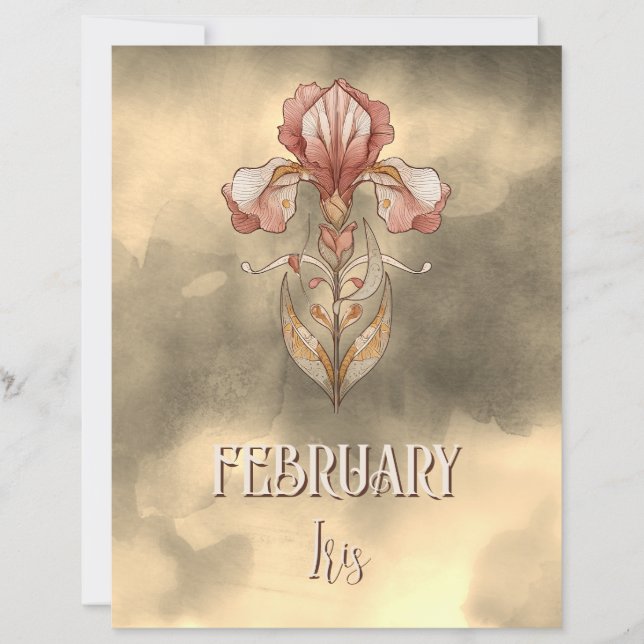 Lámina Elegant February Iris Art Nouveau Printable (Anverso)