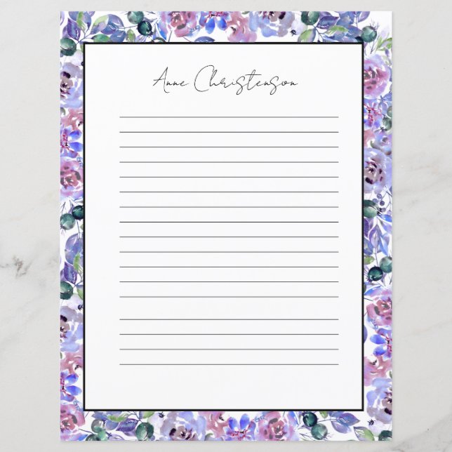 Lámina Elegant Floral Monogram Stationery Paper (Anverso)