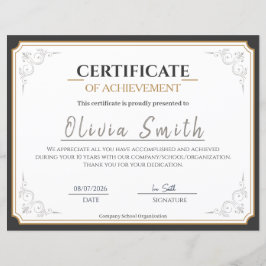 Lámina Elegant Gold Border Certificate of Achievement