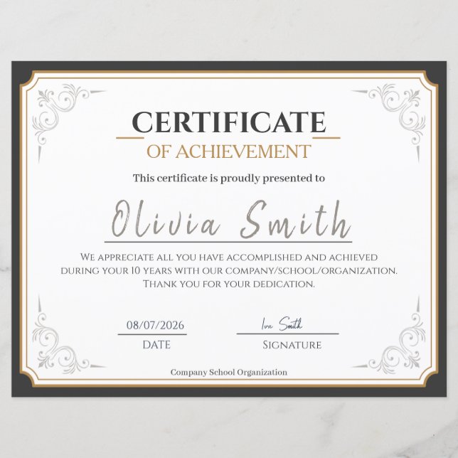 Lámina Elegant Gold Border Certificate of Achievement (Anverso)