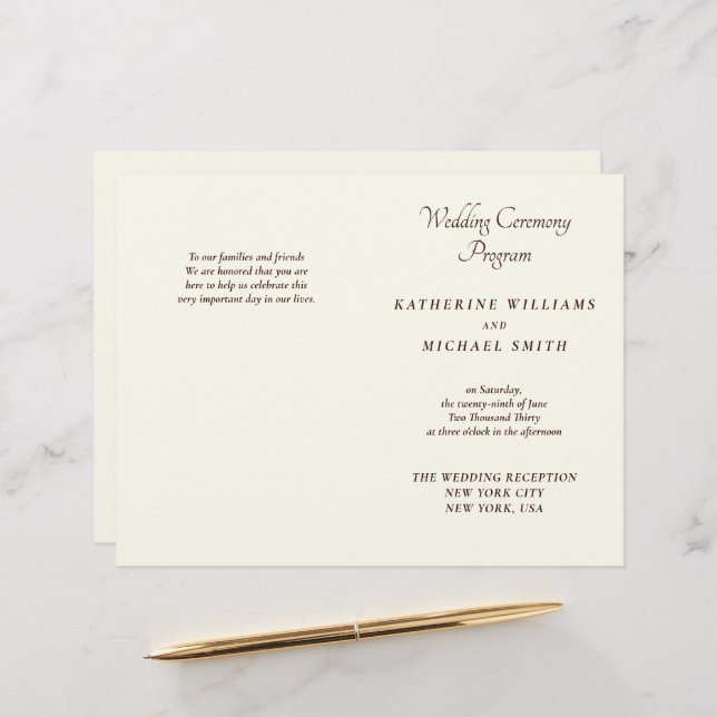 Lámina Elegant Ivory And Cream Minimal Wedding Programs (Anverso/Reverso In Situ)