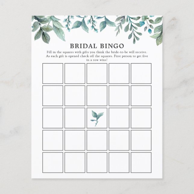Lámina Elegant Modern Greenery Bridal Shower Bingo Game (Anverso)