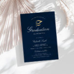 Lámina Elegant navy blue graduation ceremony invitation<br><div class="desc">An elegant navy blue graduation ceremony card. The text details and image can be personalized.</div>