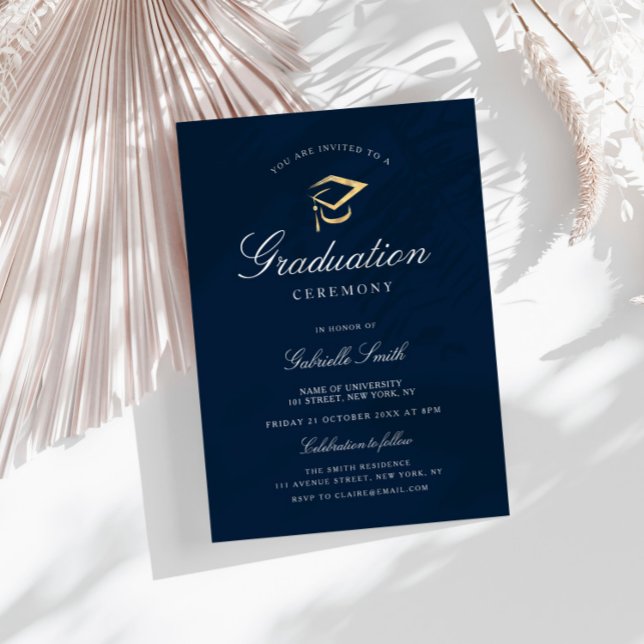 Lámina Elegant navy blue graduation ceremony invitation (Subido por el creador)