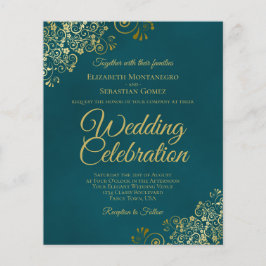 Lámina Elegant Teal & Gold BUDGET Wedding Invitation