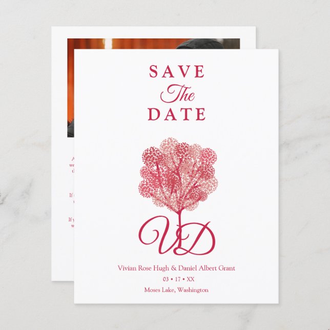 Lámina Elegant Tree Red Shades Photo Engaged Couple (Anverso / Reverso)