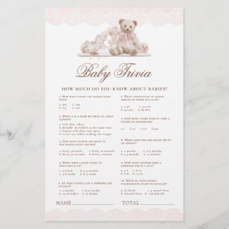 Lámina Elegant Vintage Teddy Bear Baby Trivia Game
