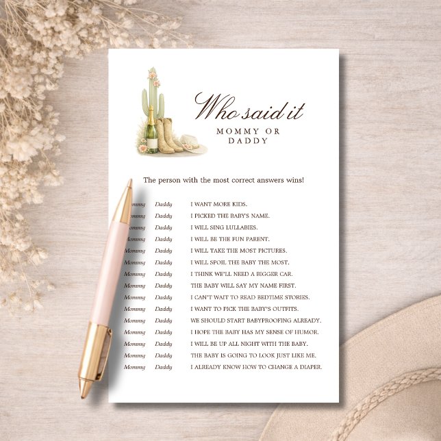 Lámina Elegant Western Mommy or Daddy Guess Who Said It (Subido por el creador)