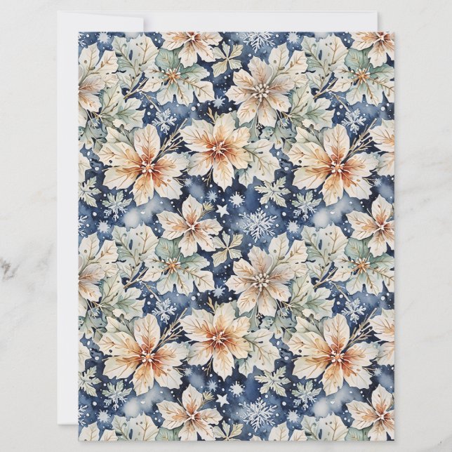 Lámina Elegant White Floral & Navy Blue Winter Paper (Anverso)