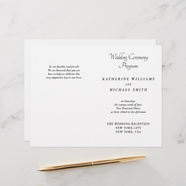 Lámina Elegant White Minimal Wedding Programs (Anverso/Reverso In Situ)