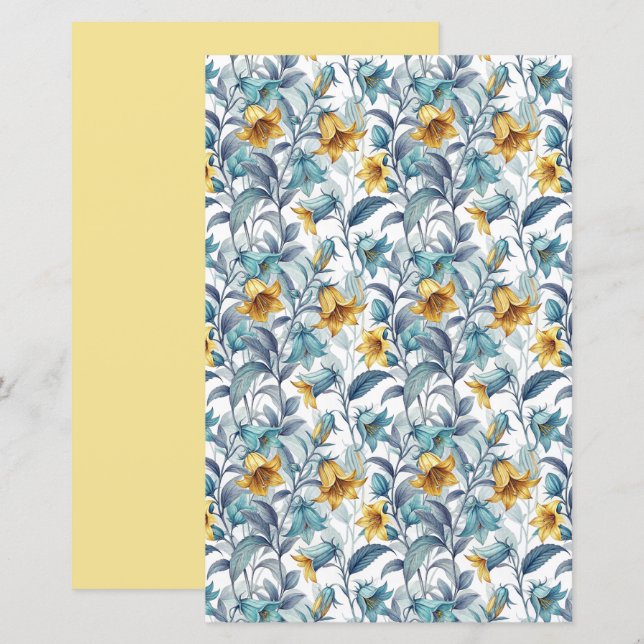 Lámina Elegant Yellow and Blue Garden Flowers (Anverso / Reverso)