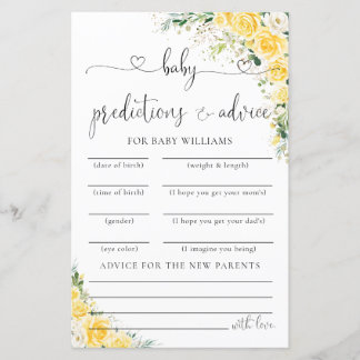 Lámina Elegant Yellow Baby Shower Predictions Card 