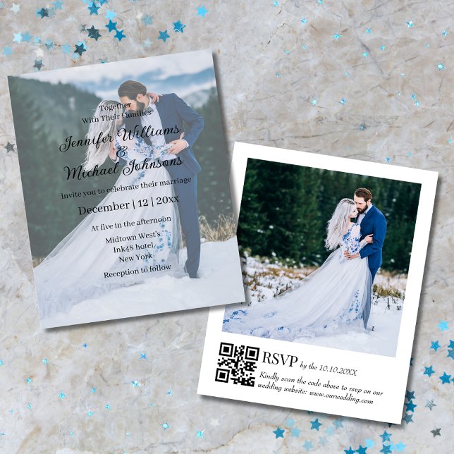 Lámina elegante 2 fotos código qr invitación a boda rsvp (Subido por el creador)
