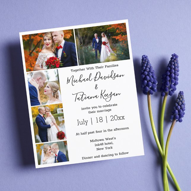 Lámina elegante 5 fotos collage invitación de boda modern (Subido por el creador)