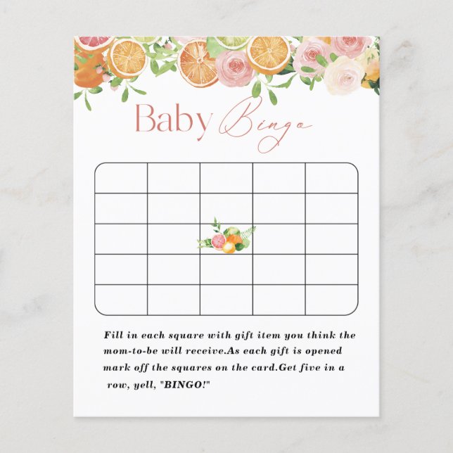 Lámina Elegante acuarela Citrys Flores rosas Bebé ducha (Anverso)