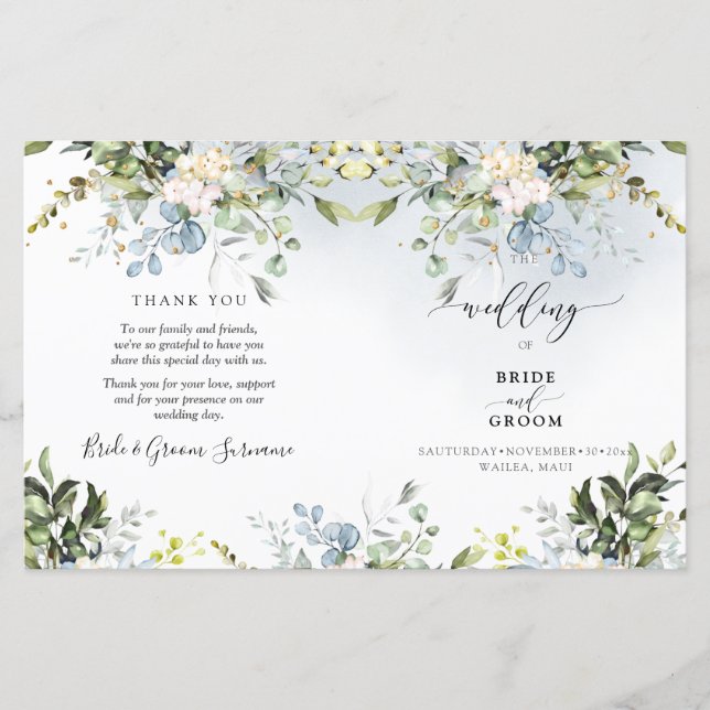 Lámina Elegante acuarela Dusty azul Eucalipto (Anverso)