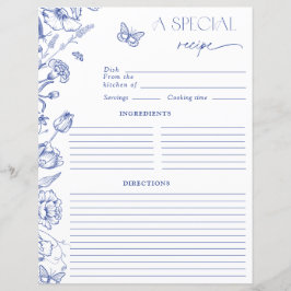 Lámina Elegante Algo Floral Azul Receta De Ducha Bridal