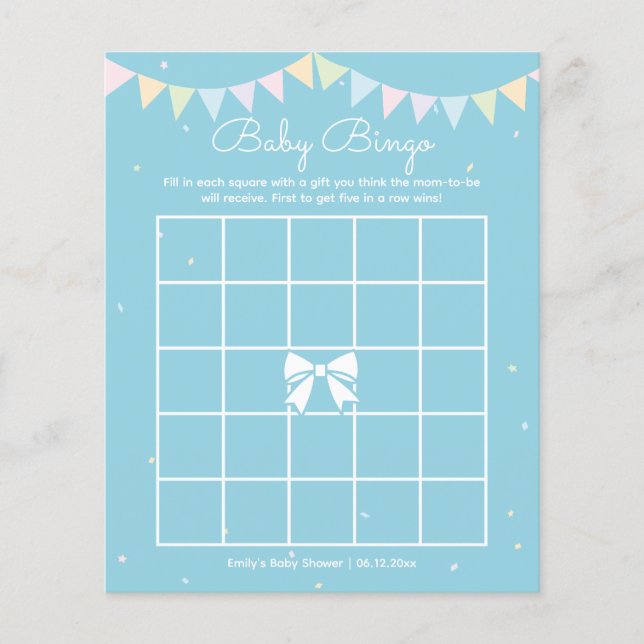 Lámina Elegante Baby Blue Boy Baby Shower Baby Bingo (Anverso)