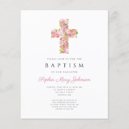 Lámina Elegante Bautismo Religioso de Cruz Floral Rosa