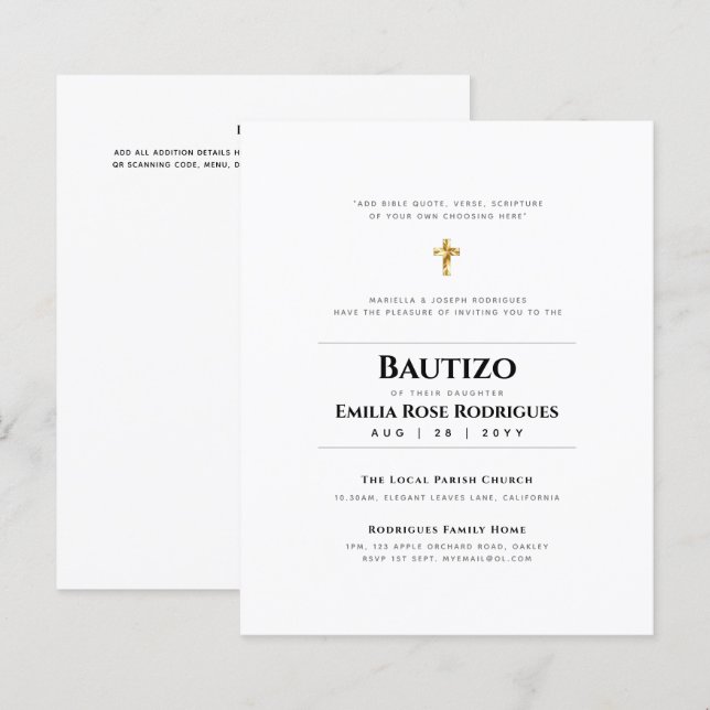 Lámina Elegante BAUTIZO Bautismo Baptismo Moderno -ADD VE (Anverso / Reverso)