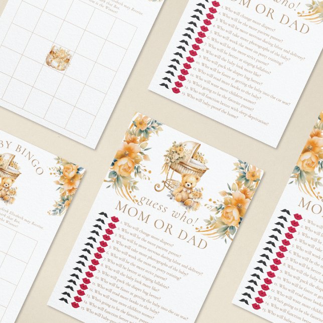 Lámina Elegante beige y falso oro de Baby Shower adivina  (Subido por el creador)