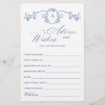 Lámina Elegante Blue French Garden Wishes & Advances Card<br><div class="desc">Personalice con la novia el nombre y la fecha de la ducha. Para una mayor personalización,  haga clic en el enlace "personalizar adicional". Si necesitas ayuda,  ponte en contacto conmigo,  por favor.</div>