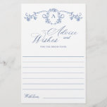 Lámina Elegante Blue French Garden Wishes & Advances Card<br><div class="desc">Personalice con la novia el nombre y la fecha de la ducha. Para una mayor personalización,  haga clic en el enlace "personalizar adicional". Si necesitas ayuda,  ponte en contacto conmigo,  por favor.</div>